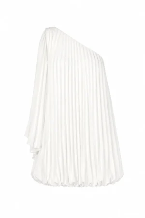 Bubble hem pleated mini dress with one-shoulder neckline by REPULO’S