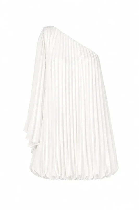 Bubble hem pleated mini dress with one-shoulder neckline by REPULO’S