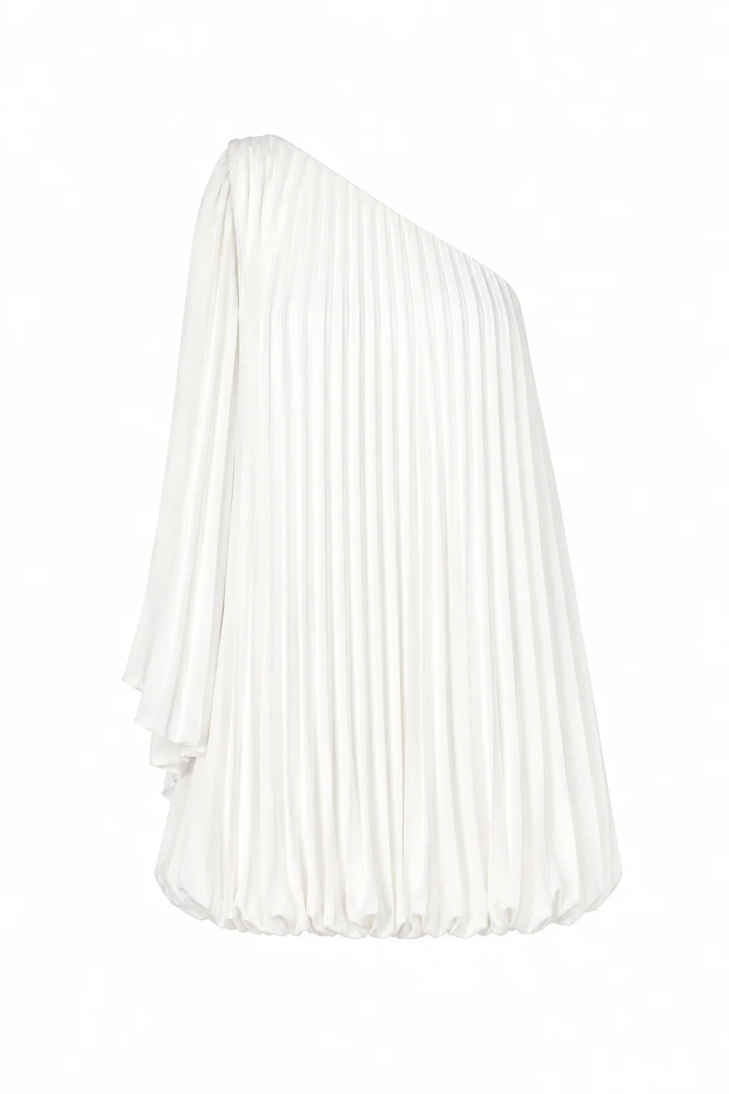 Bubble hem pleated mini dress with one-shoulder neckline by REPULO’S
