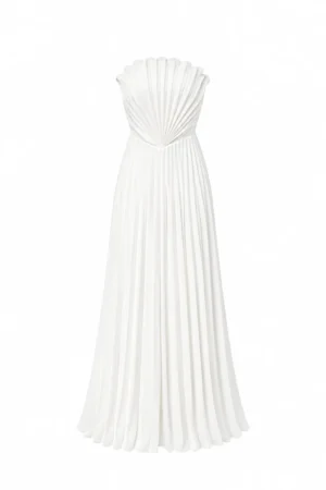 Pleated off-shoulder maxi evening dress Shell by REPULO’S