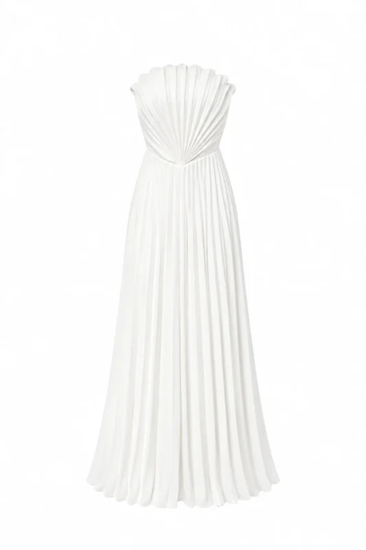 Pleated off-shoulder maxi evening dress Shell by REPULO’S