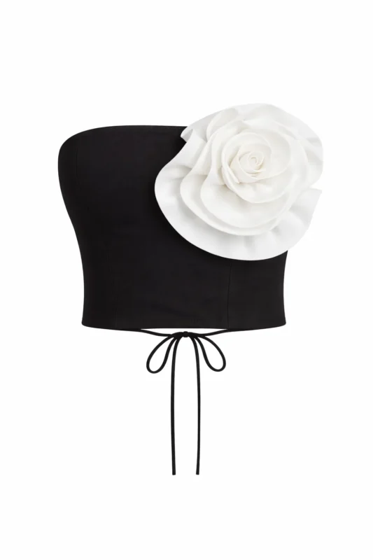 Corset bustier with handmade oversized 3D flower by REPULO’S