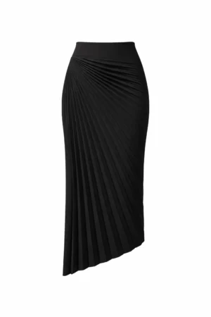 Designer pleated midi skirt with asymmetrical hem by REPULO’S
