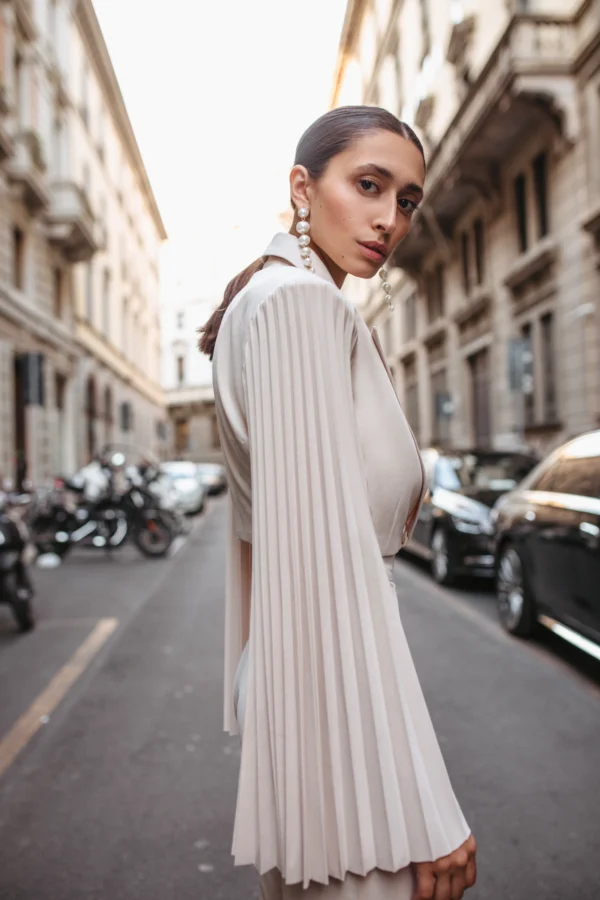 Premium statement blazer with flowing pleated sleeves by REPULO’S