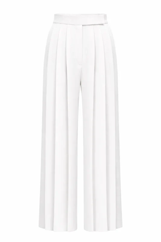 White Wide Leg Pants with Front Pleats Linda featuring a flattering high waist by REPULO’S