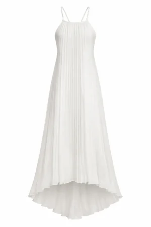 Elegant backless chiffon maxi dress with flowing pleated silhouette by REPULO’S