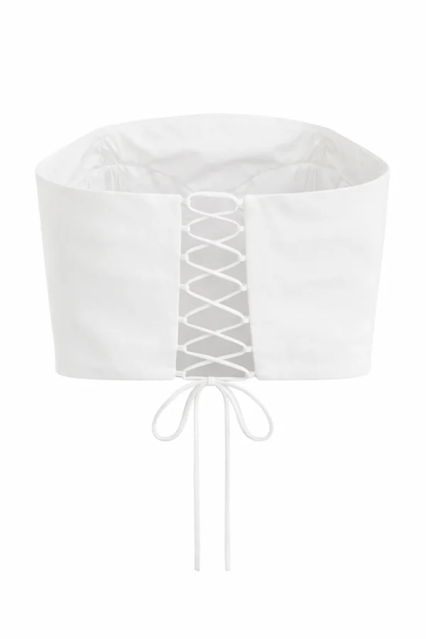 White corset bustier top with adjustable lace-up back by REPULO’S - back view