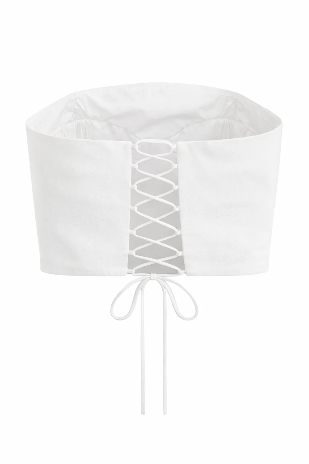 White corset bustier top with adjustable lace-up back by REPULO’S - back view