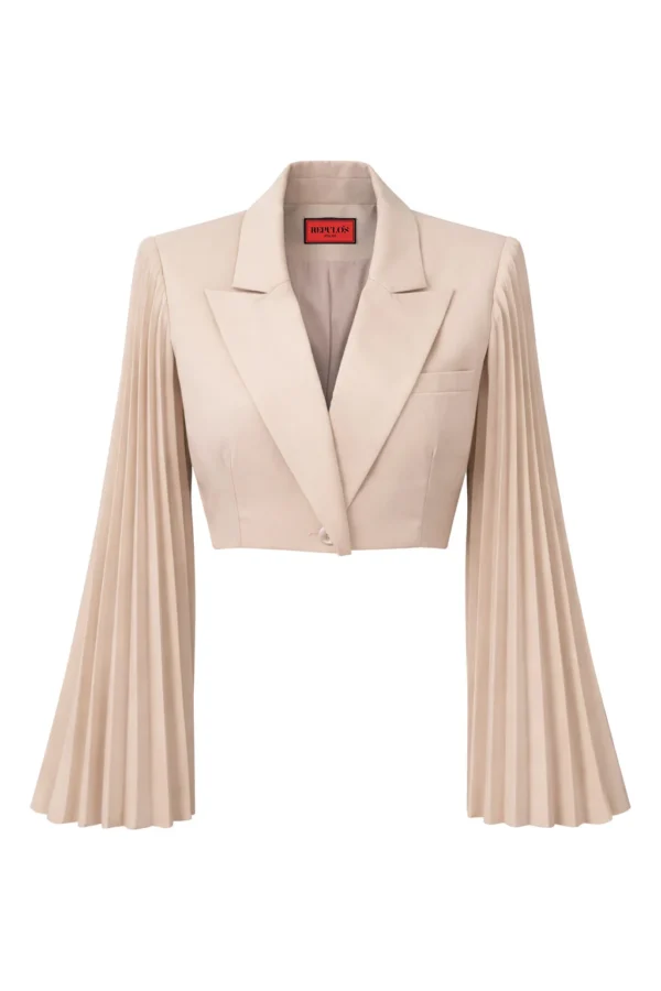 Crop beige blazer with pleated sleeves by REPULO’S