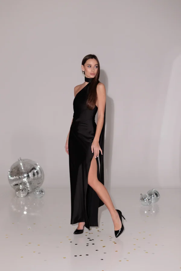 Silk satin halter dress designed and made in Ukraine by REPULO’S