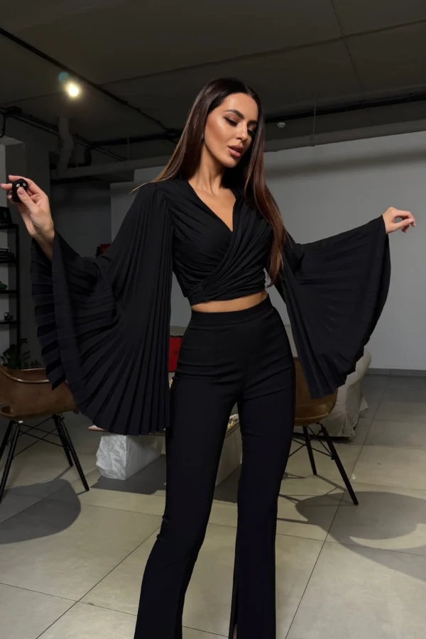 Crop wrap blouse with statement pleated sleeves by Ukrainian brand REPULO’S