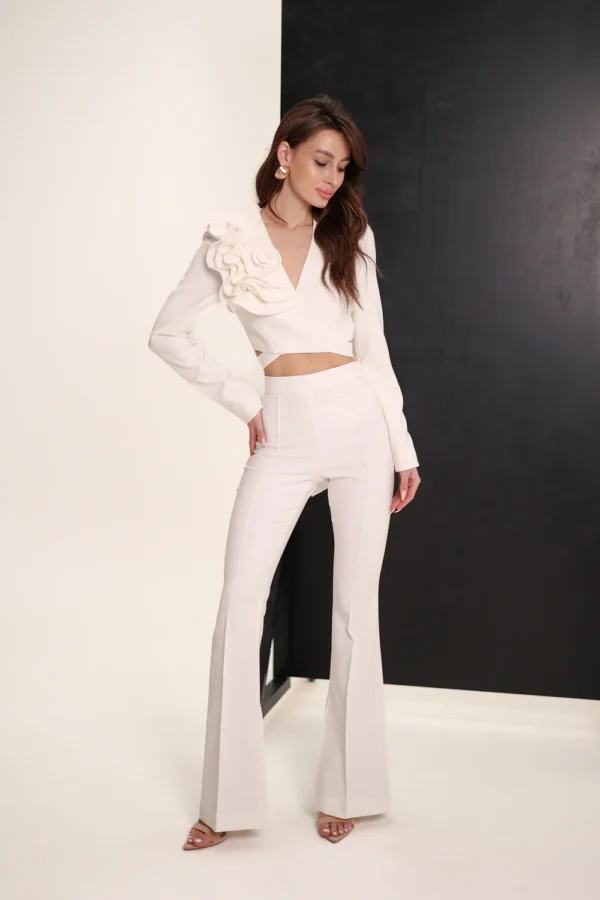 Women’s tailored crop blazer with handcrafted 3D flower by REPULO’S