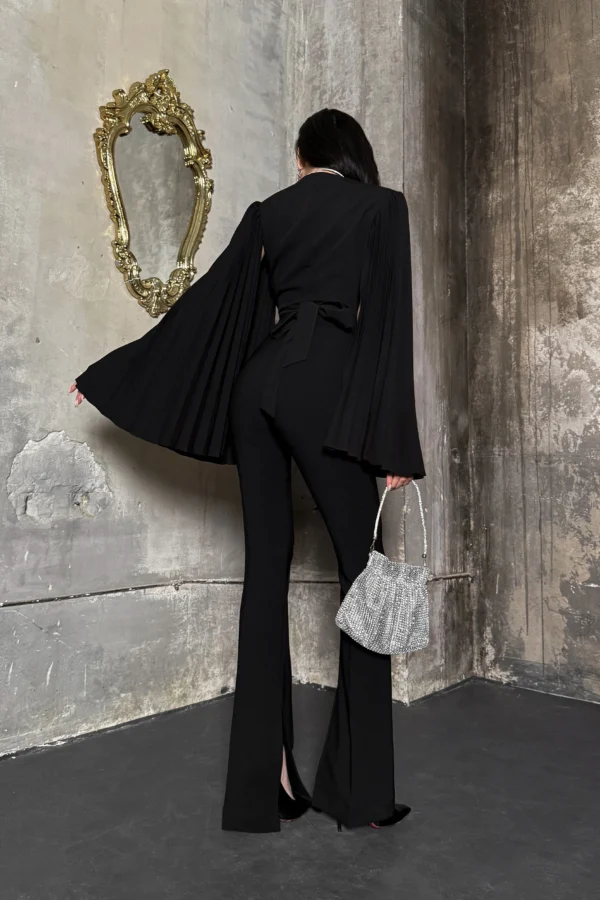 Crop wrap black blouse with statement pleated sleeves by Ukrainian brand REPULO’S
