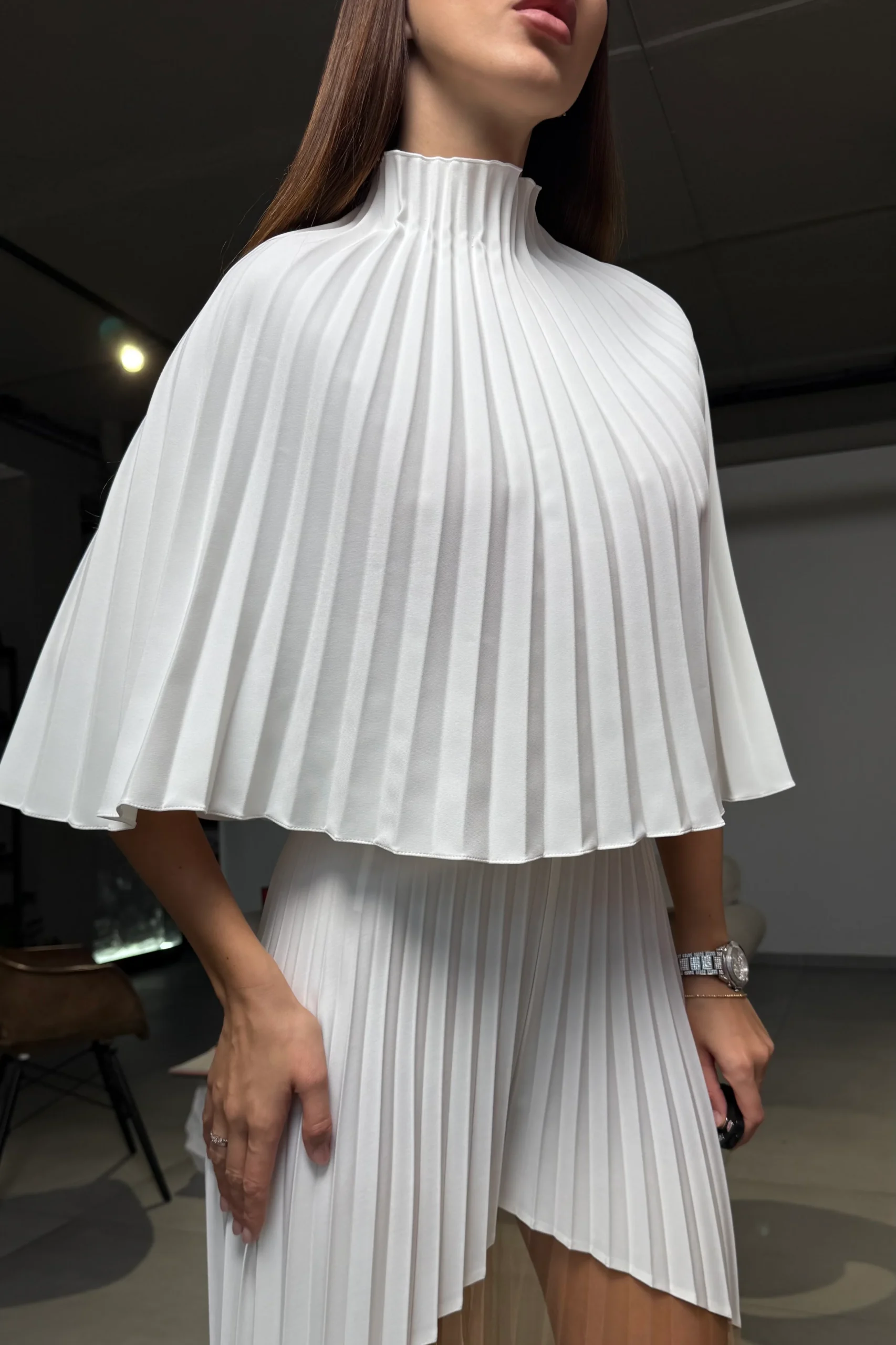 Statement designer white cape for minimalist styling by REPULO’S