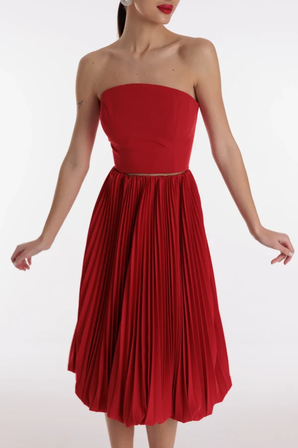 Red corset bustier top with adjustable lace-up back by REPULO’S