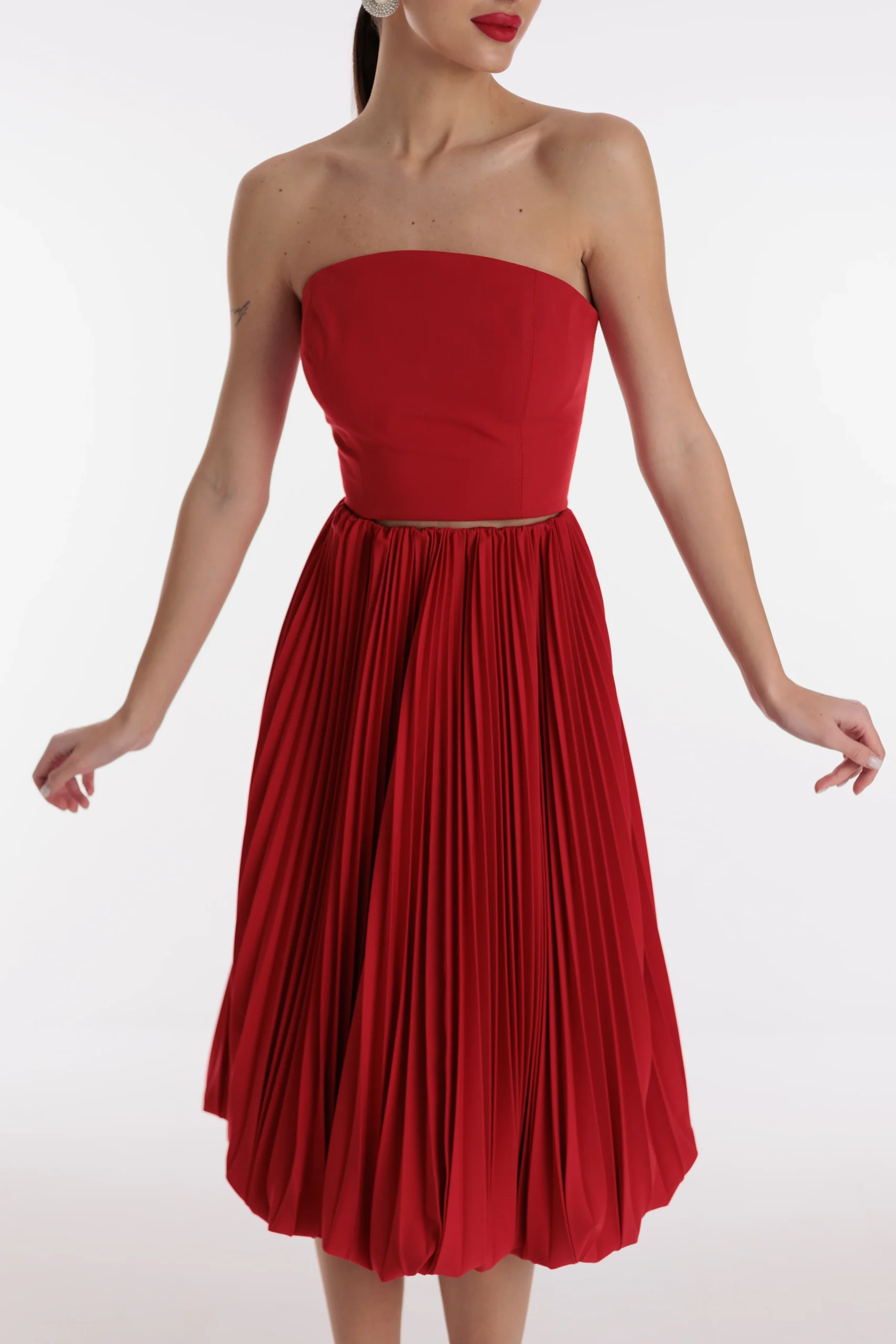 Red corset bustier top with adjustable lace-up back by REPULO’S