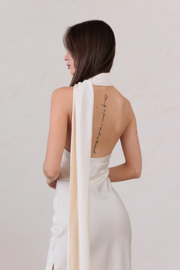 Women’s elegant halter neck dress with half open back by REPULO’S