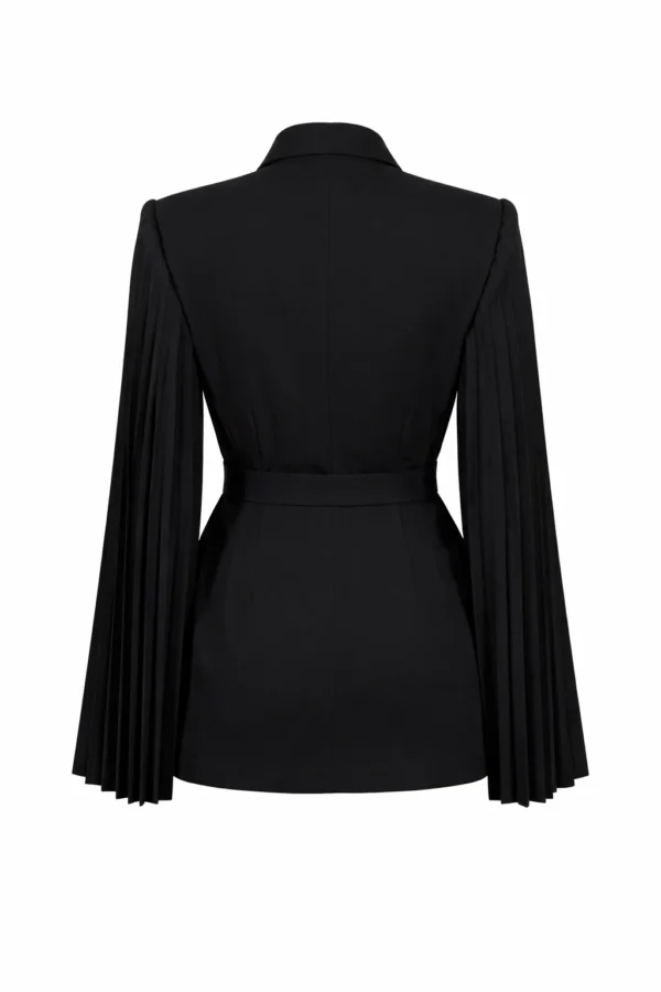 Women’s black structured blazer with pleated sleeves by REPULO’S