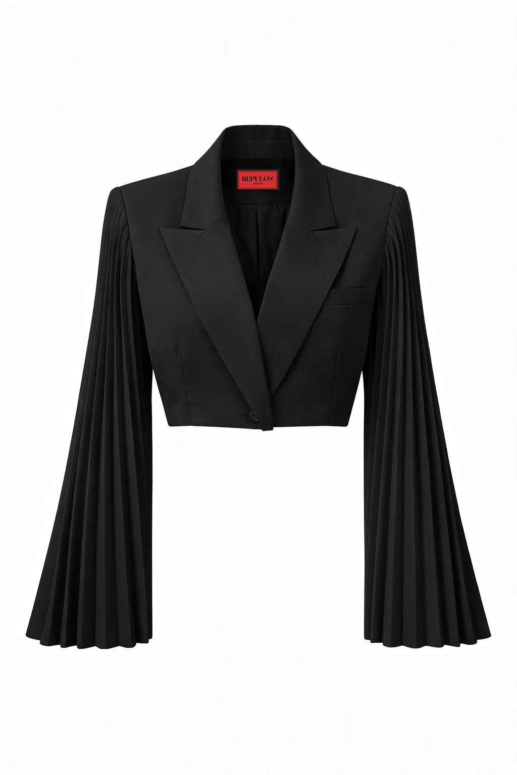 Crop black blazer with pleated sleeves by REPULO’S