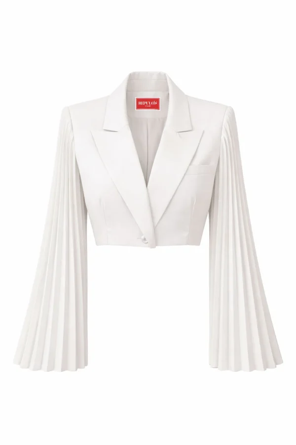 Crop white blazer with pleated sleeves by REPULO’S