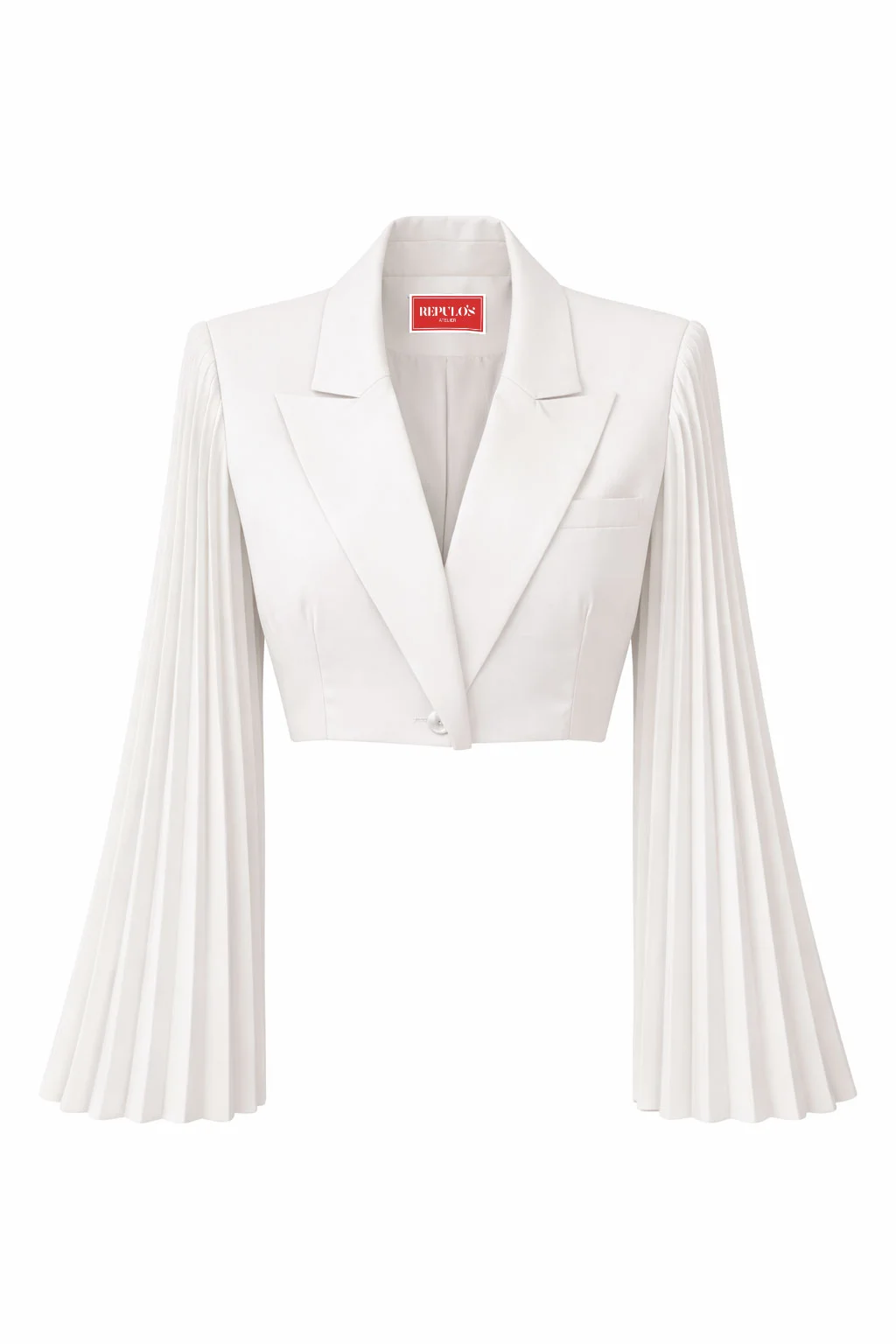 Crop white blazer with pleated sleeves by REPULO’S
