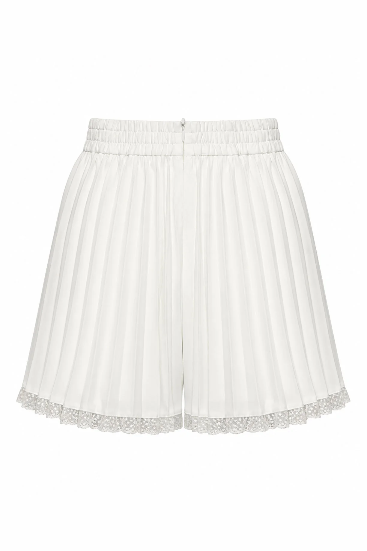 Pleated lace hem shorts with high-waisted silhouette by REPULO’S - back view