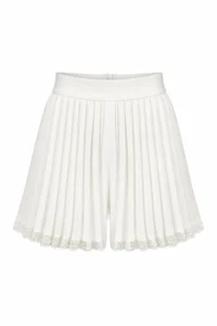 Pleated lace hem shorts with high-waisted silhouette by REPULO’S