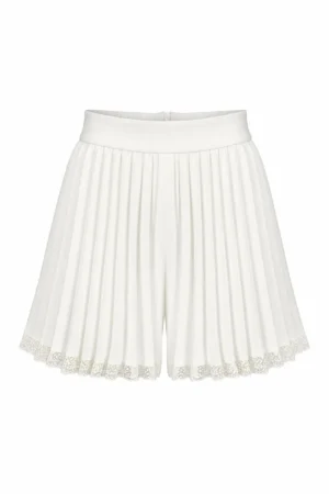 Pleated lace hem shorts with high-waisted silhouette by REPULO’S