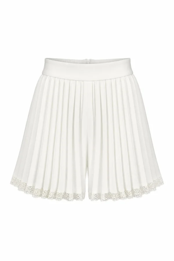 Pleated lace hem shorts with high-waisted silhouette by REPULO’S