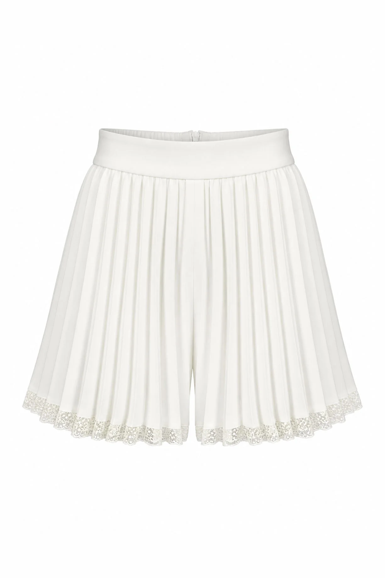 Pleated lace hem shorts with high-waisted silhouette by REPULO’S