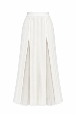 Pleated midi skirt with front slits and sheer pleated mesh inserts by REPULO’S