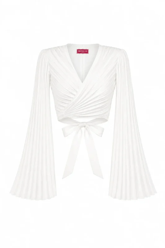 Crop wrap blouse with dramatic pleated sleeves by REPULO’S