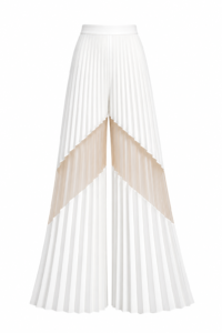 Pleated wide-leg pants with sheer mesh detailing by REPULO’S
