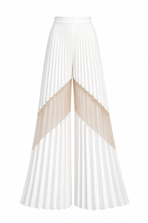 Pleated wide-leg pants with sheer mesh detailing by REPULO’S