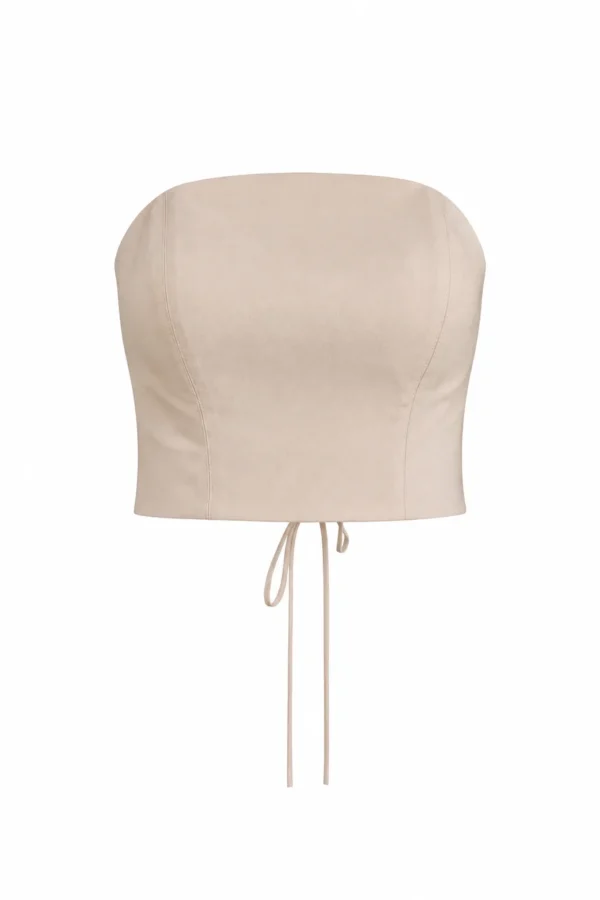 Beige corset bustier top with adjustable lace-up back by REPULO’S