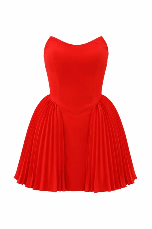 Off-shoulder red corset mini dress by REPULO’S