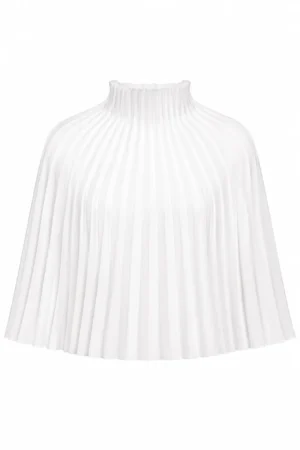 Pleated white cape with elegant turtleneck by REPULO’S