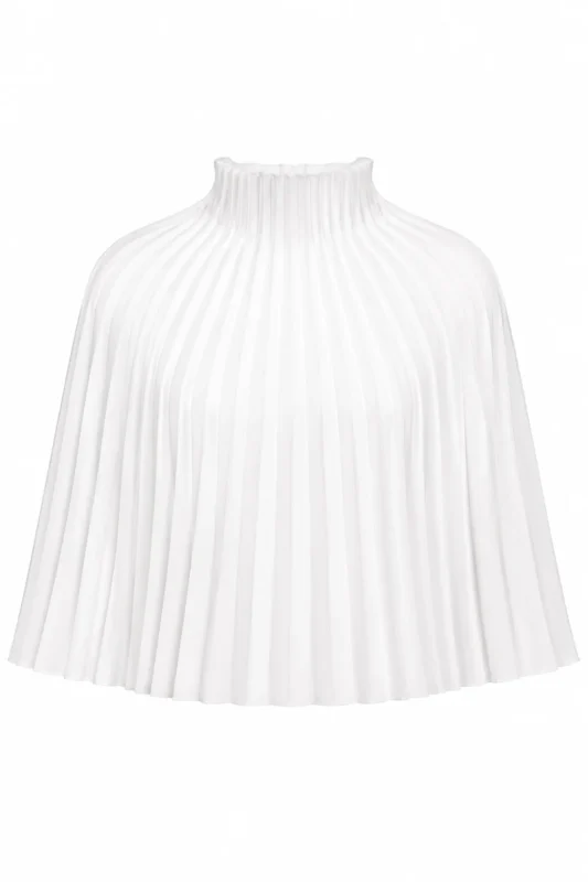 Pleated white cape with elegant turtleneck by REPULO’S