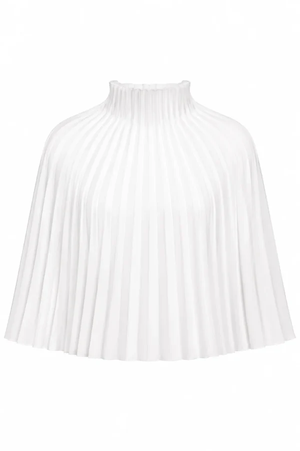 Pleated white cape with elegant turtleneck by REPULO’S