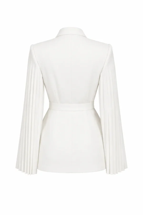 Women’s white structured blazer with pleated sleeves by REPULO’S