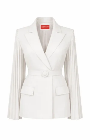 White fitted blazer with pleated sleeves by REPULO’S