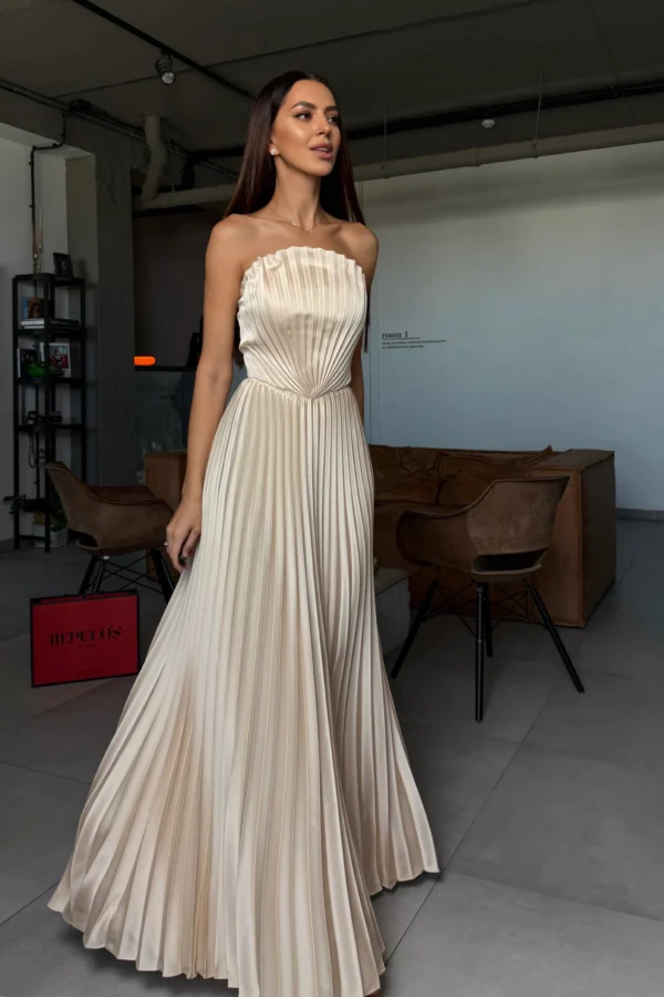 Elegantes Maxi-Korsagenkleid Shella mit Plisseerock, REPULO'S