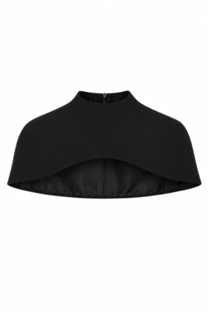 Black short turtleneck cape Aurora by REPULO’S, product shot of the structured silhouette