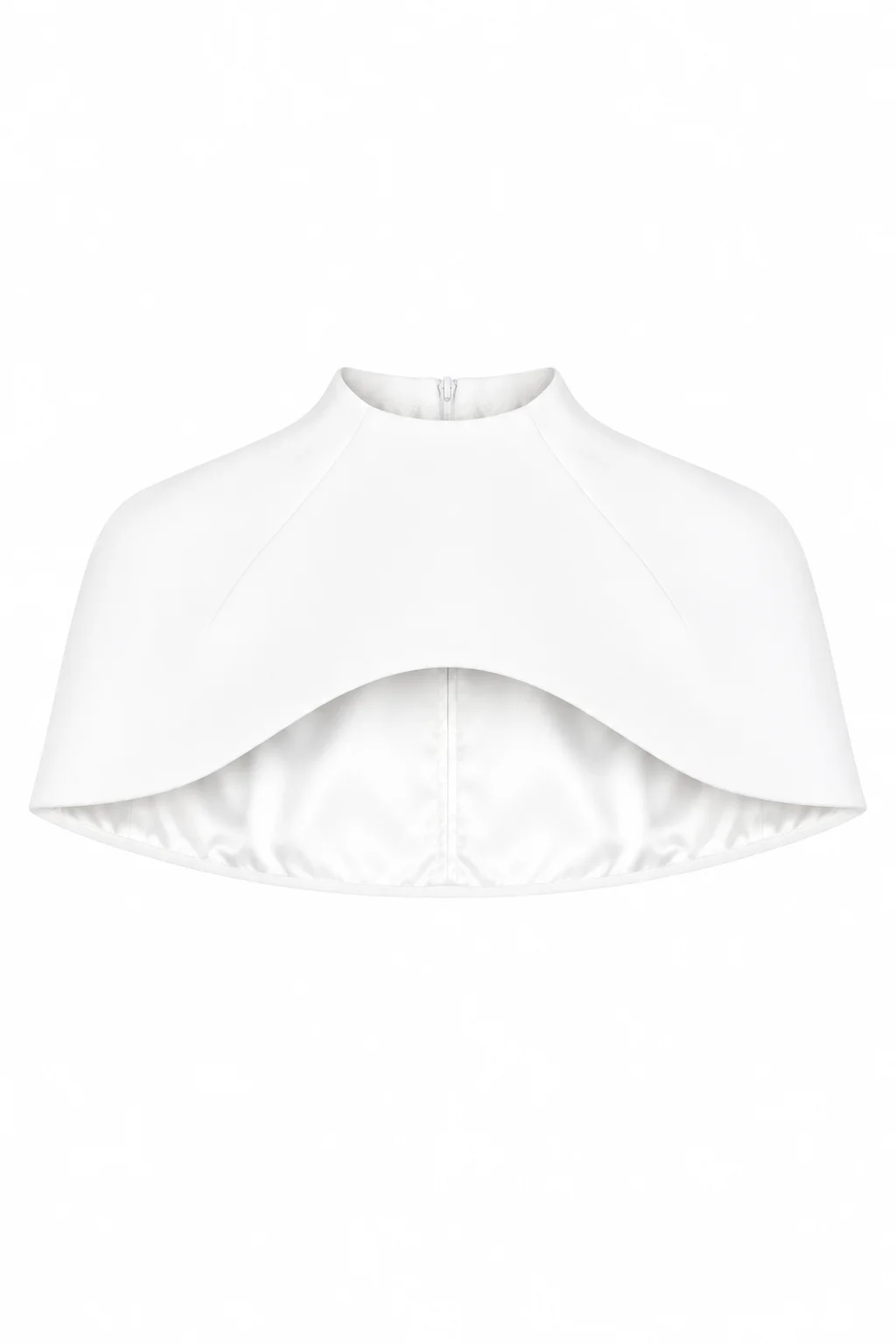 White short turtleneck cape Aurora by REPULO’S with structured shoulders