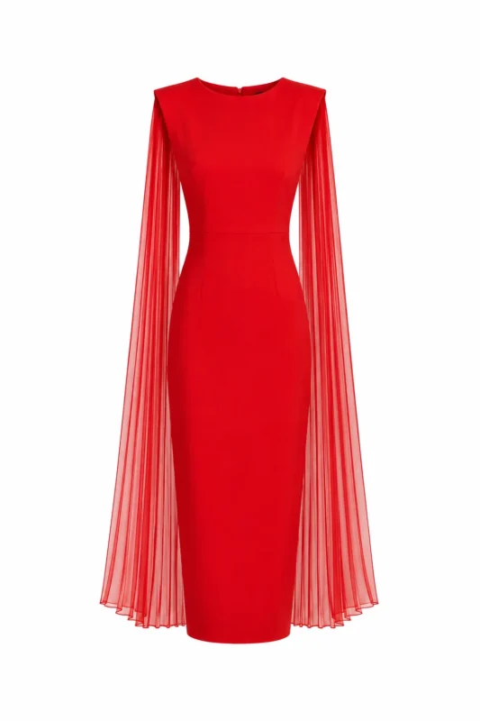 Fitted Midi Dress with Pleated Veils Catalina