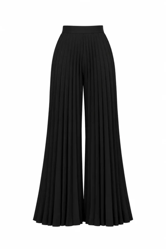 High Waisted Pleated Wide Leg Pants Amber in black, REPULO’S