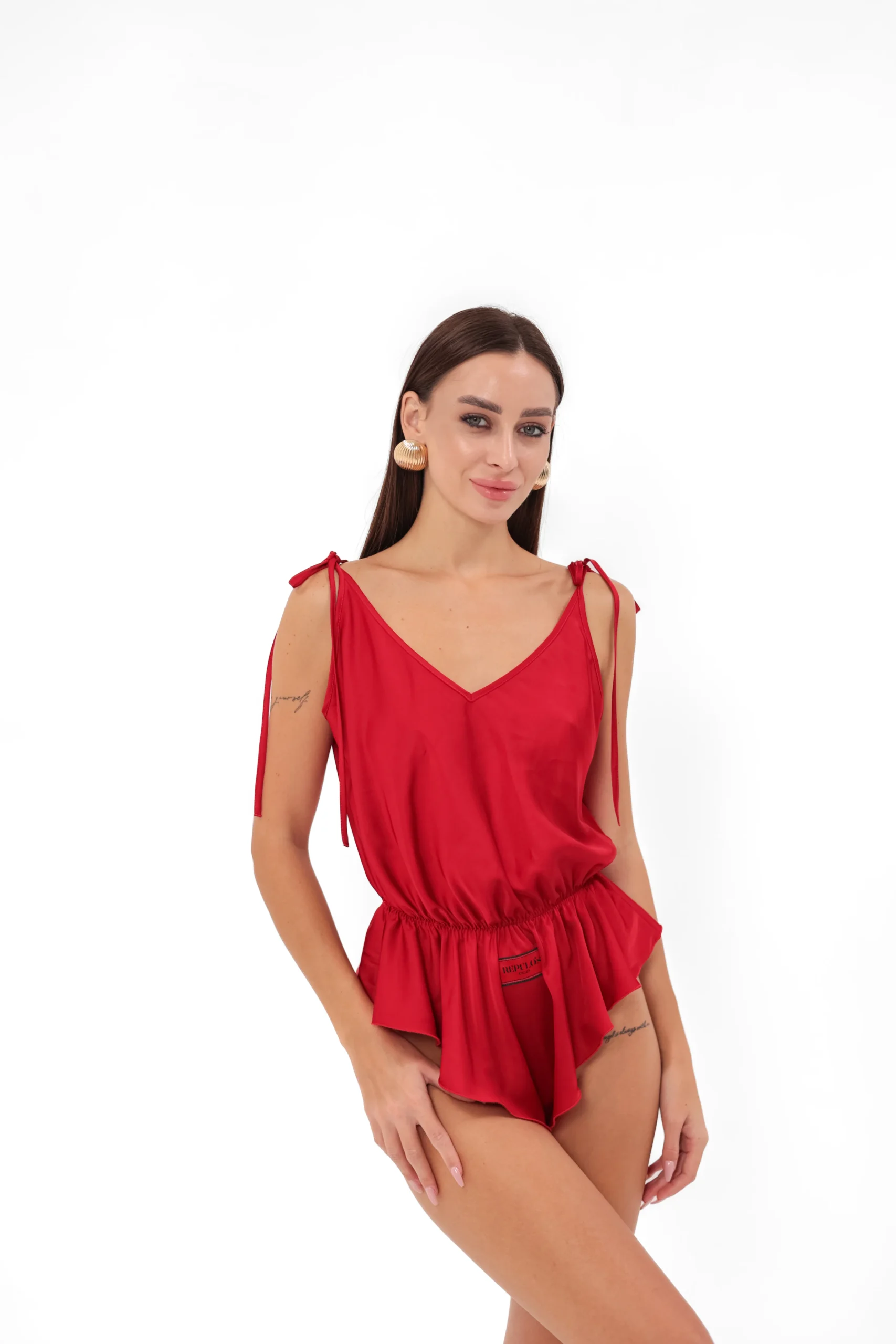 Roter Satin-Body Candy mit schmalen verstellbaren Trägern, REPULO'S