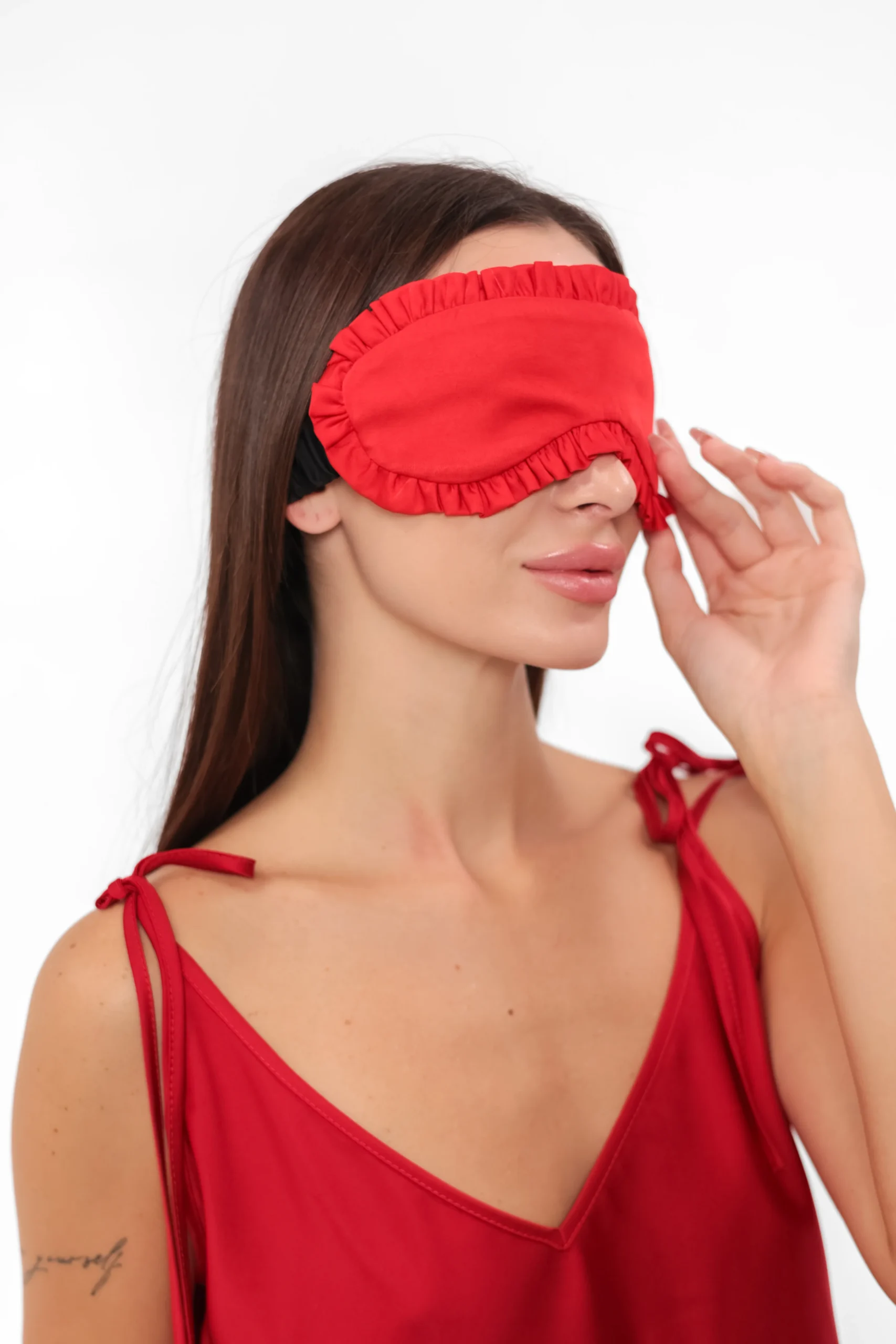 Rotes Satin-Set Candy mit Body und Schlafmaske, REPULO'S