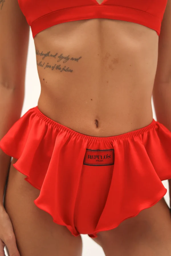 Rote Satin-Dessous Candy mit Rüschenslip, REPULO'S