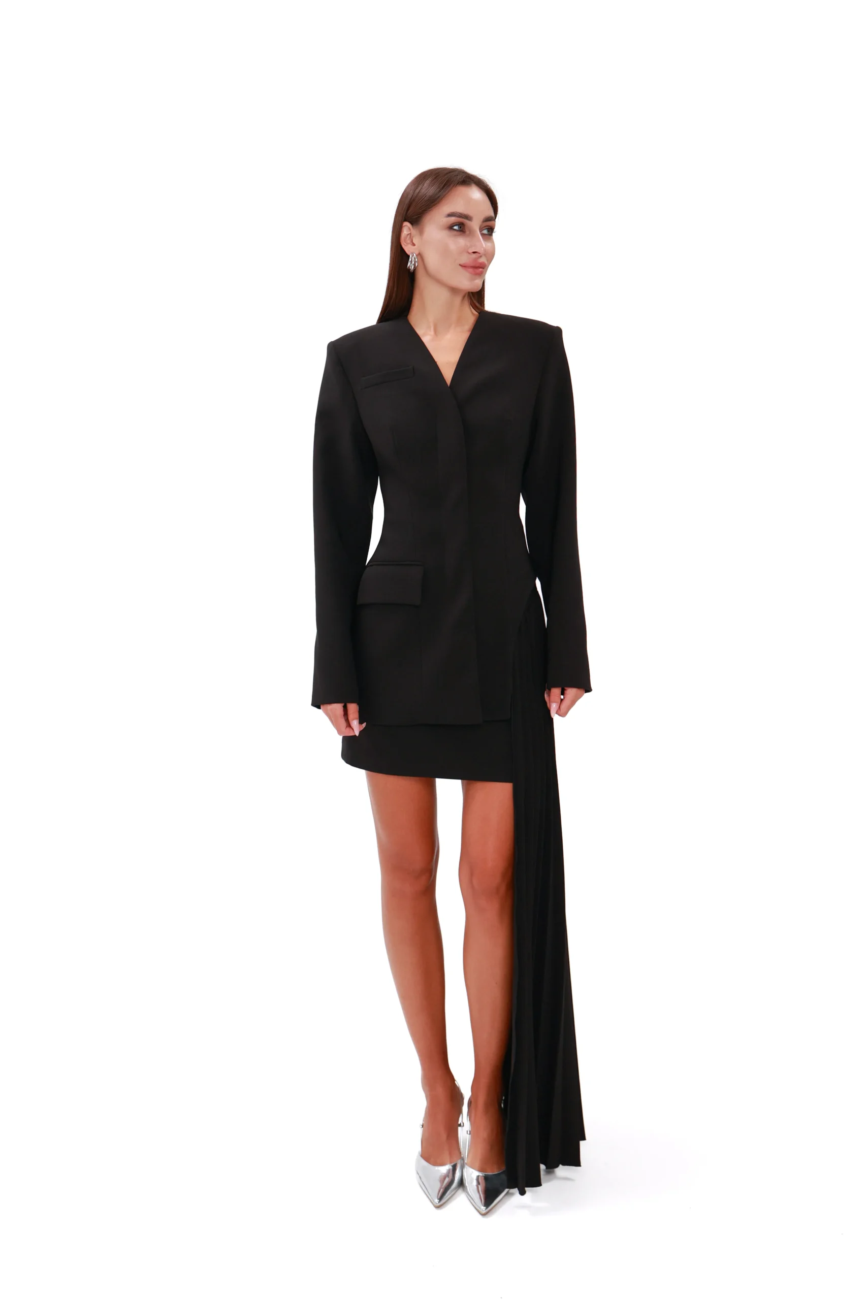 Black tailored womens blazer Eclipse with an hourglass silhouette, REPULO’S